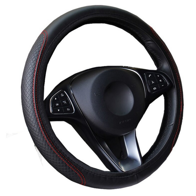 capa de volante em couro preto e vermelha
